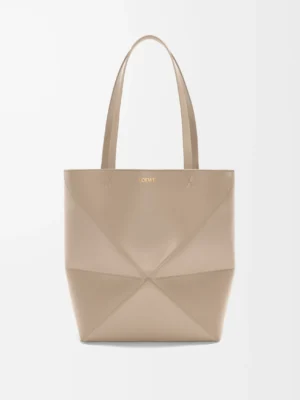Medium Puzzle Fold tote in shiny calfskin