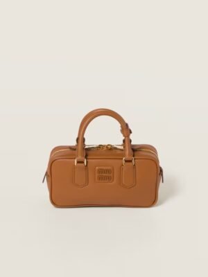 Arcadie Leather Small Handbag Cognac color