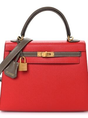 Chevre Chandra Bi-Color Horseshoe Kelly Sellier 25 Rouge De Coeur Etoupe