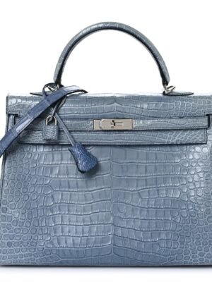 Matte Porosus Crocodile Kelly 35 Bleu Brighton