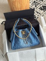 CHANEL 25bag Small size – Blue Denim Shoulder Bag with Gold Buckle