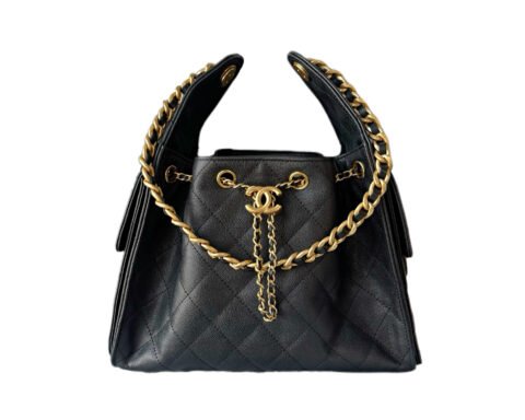 CHANLE 25bag Small Size – Black Caviar Leather with Gold Buckle