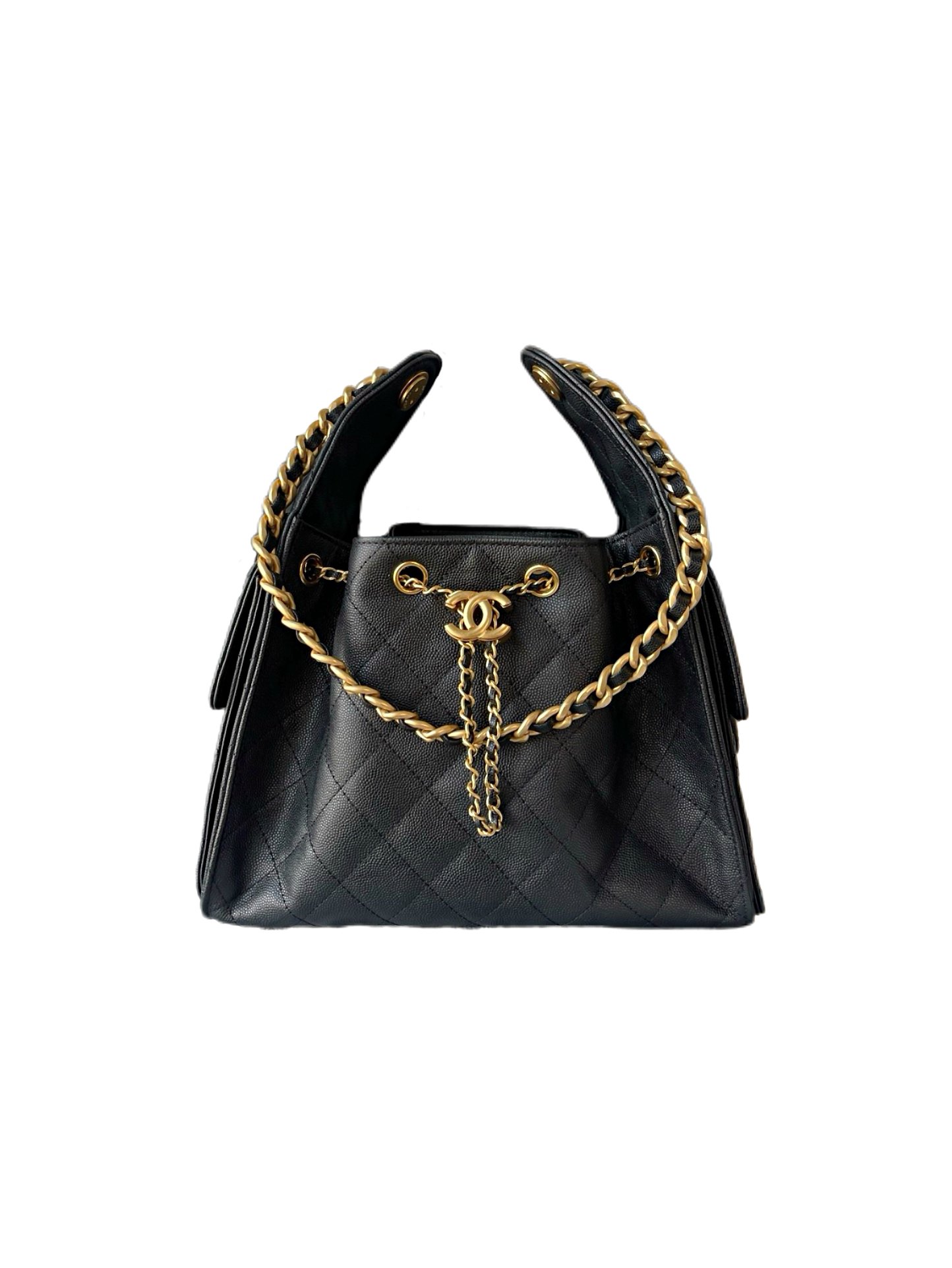 CHANLE 25bag Small Size – Black Caviar Leather with Gold Buckle